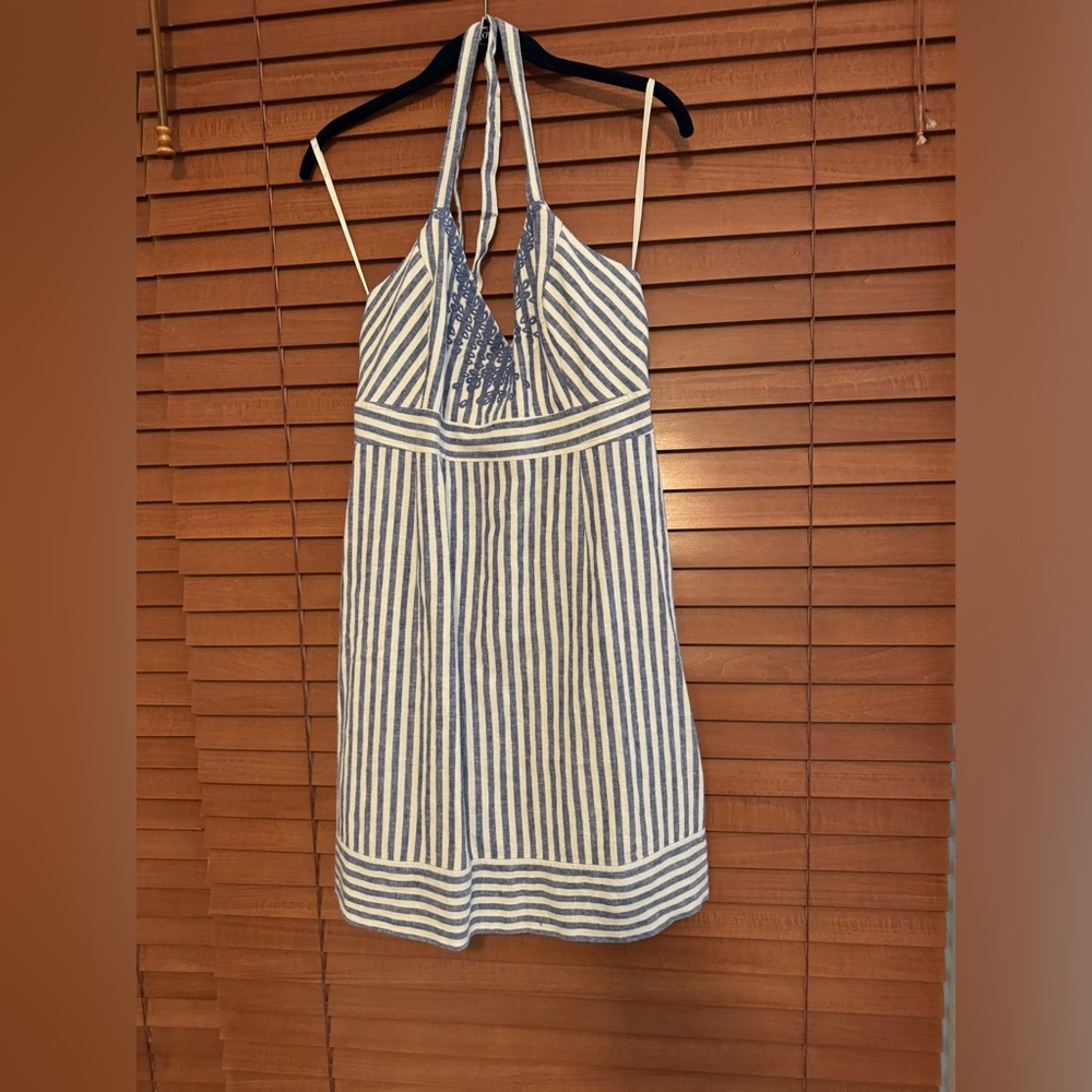 Vineyard vines Linen blue and white stripes halter dress